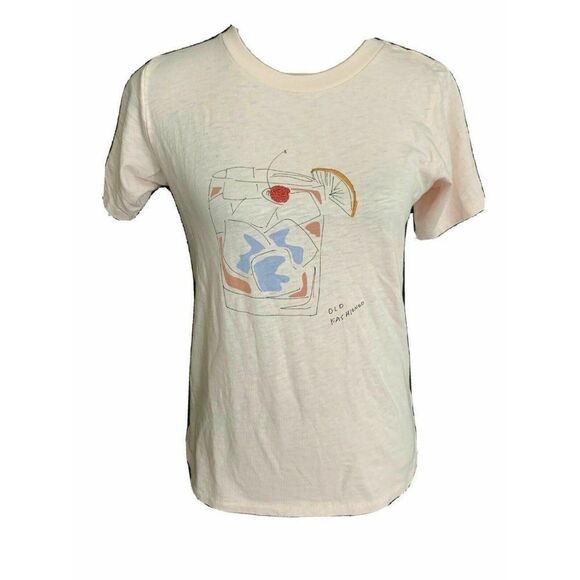 J Crew Pink Drink Glass Print Short Sleeve t shirt - Picture 1 of 7
